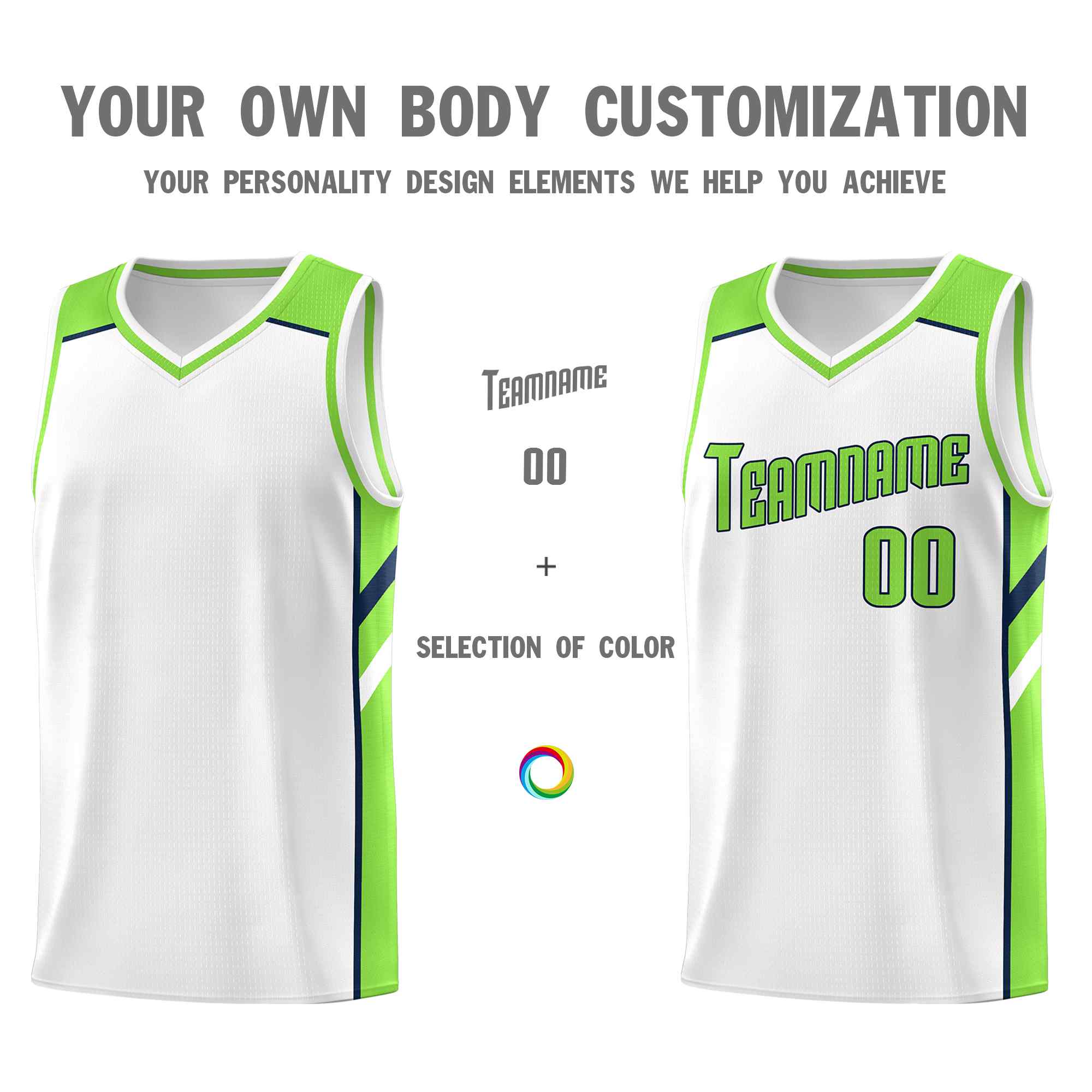 Custom White Neon Green-Navy Classic Sets Sports Uniform Basketball Jersey