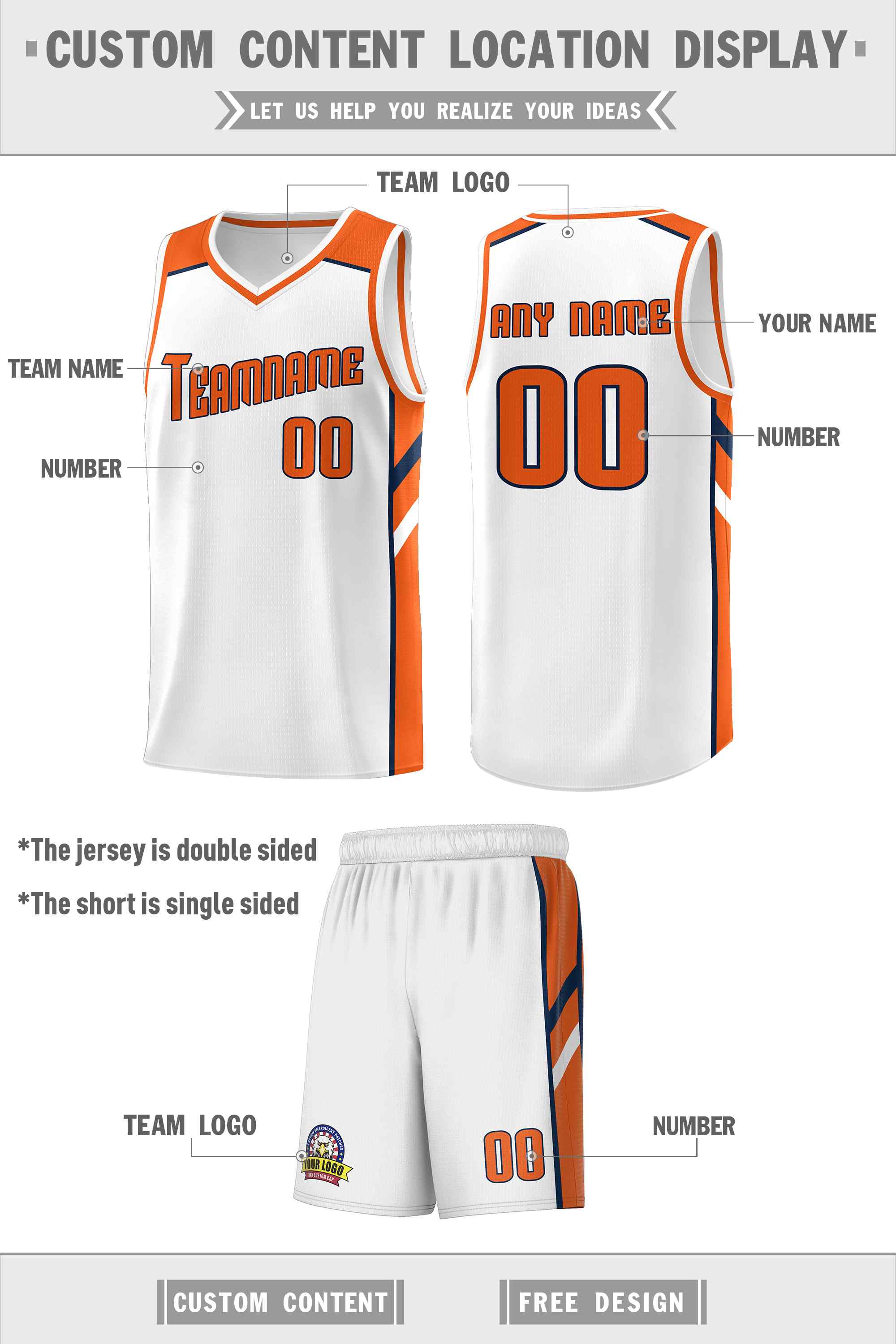 Custom White Orange-Navy Classic Sets Sports Uniform Basketball Jersey