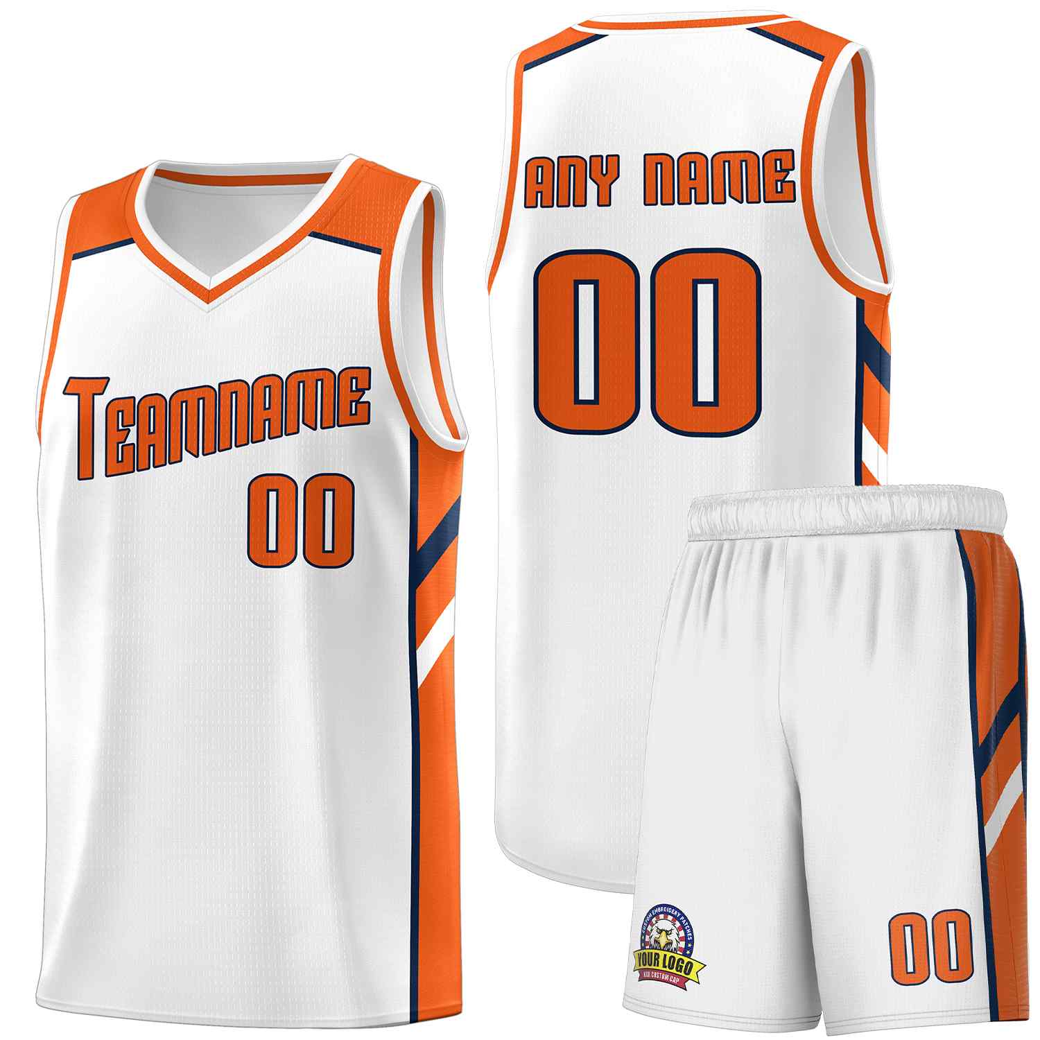 Custom White Orange-Navy Classic Sets Sports Uniform Basketball Jersey