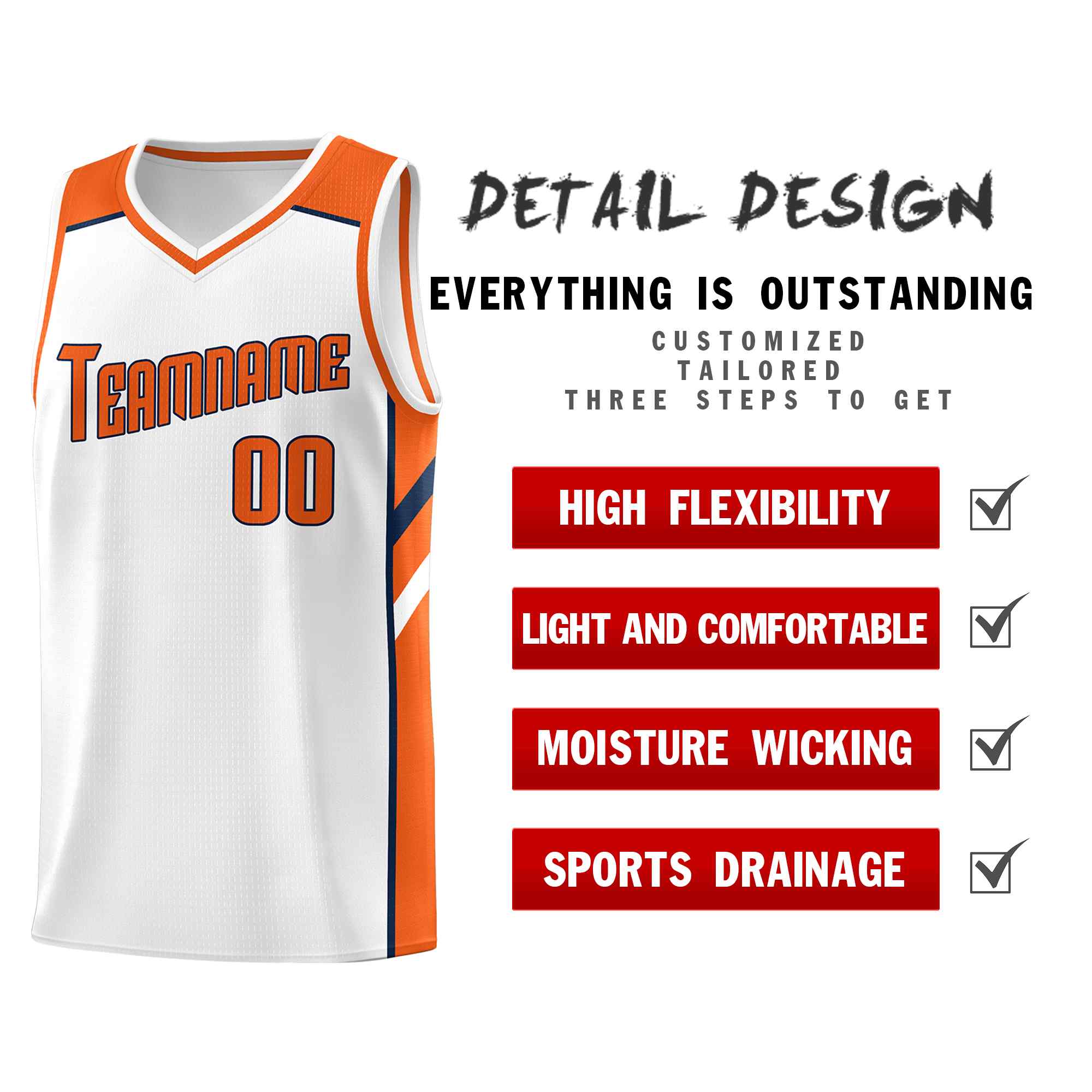 Custom White Orange-Navy Classic Sets Sports Uniform Basketball Jersey