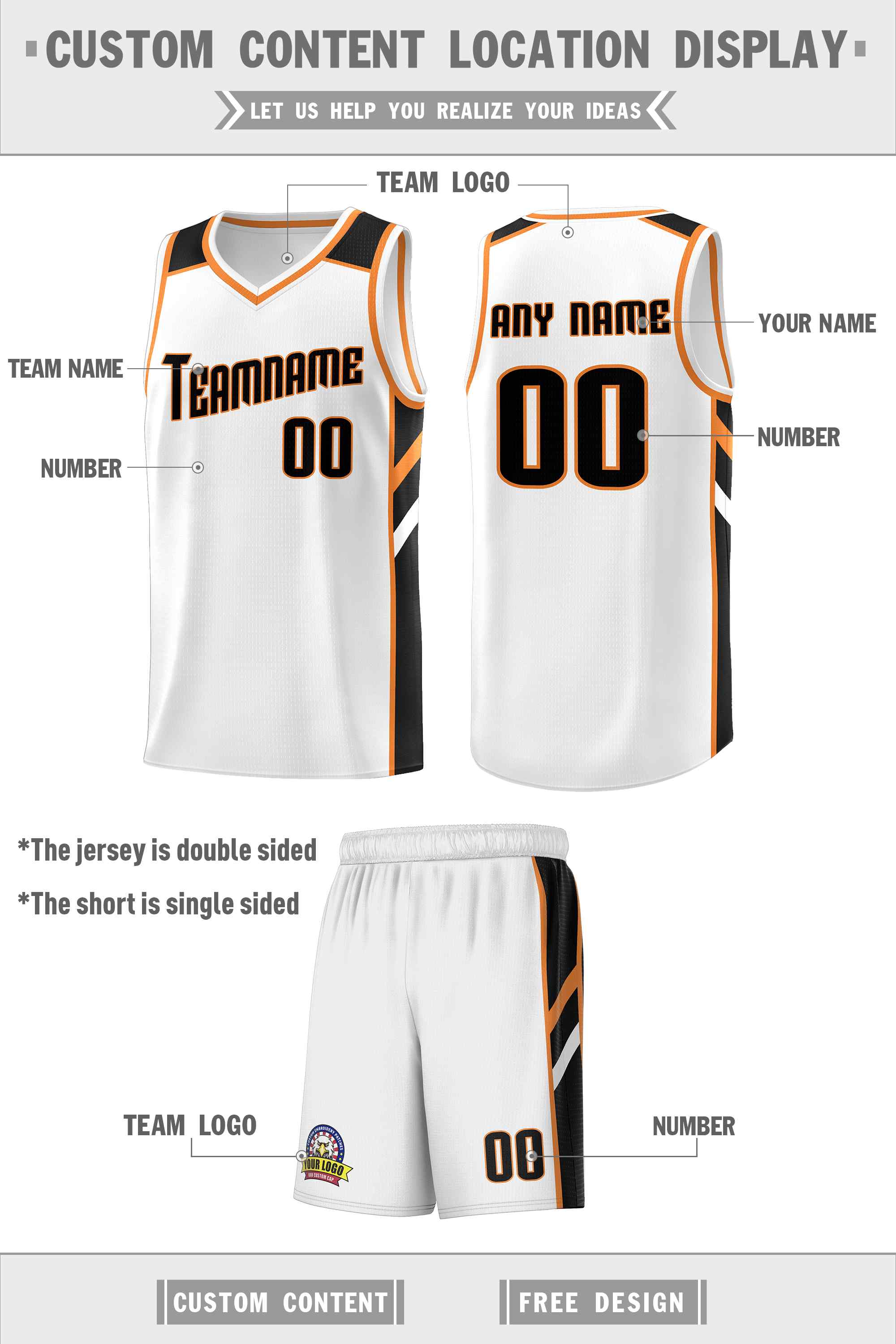 Custom White Black-Orange Classic Sets Sports Uniform Basketball Jersey