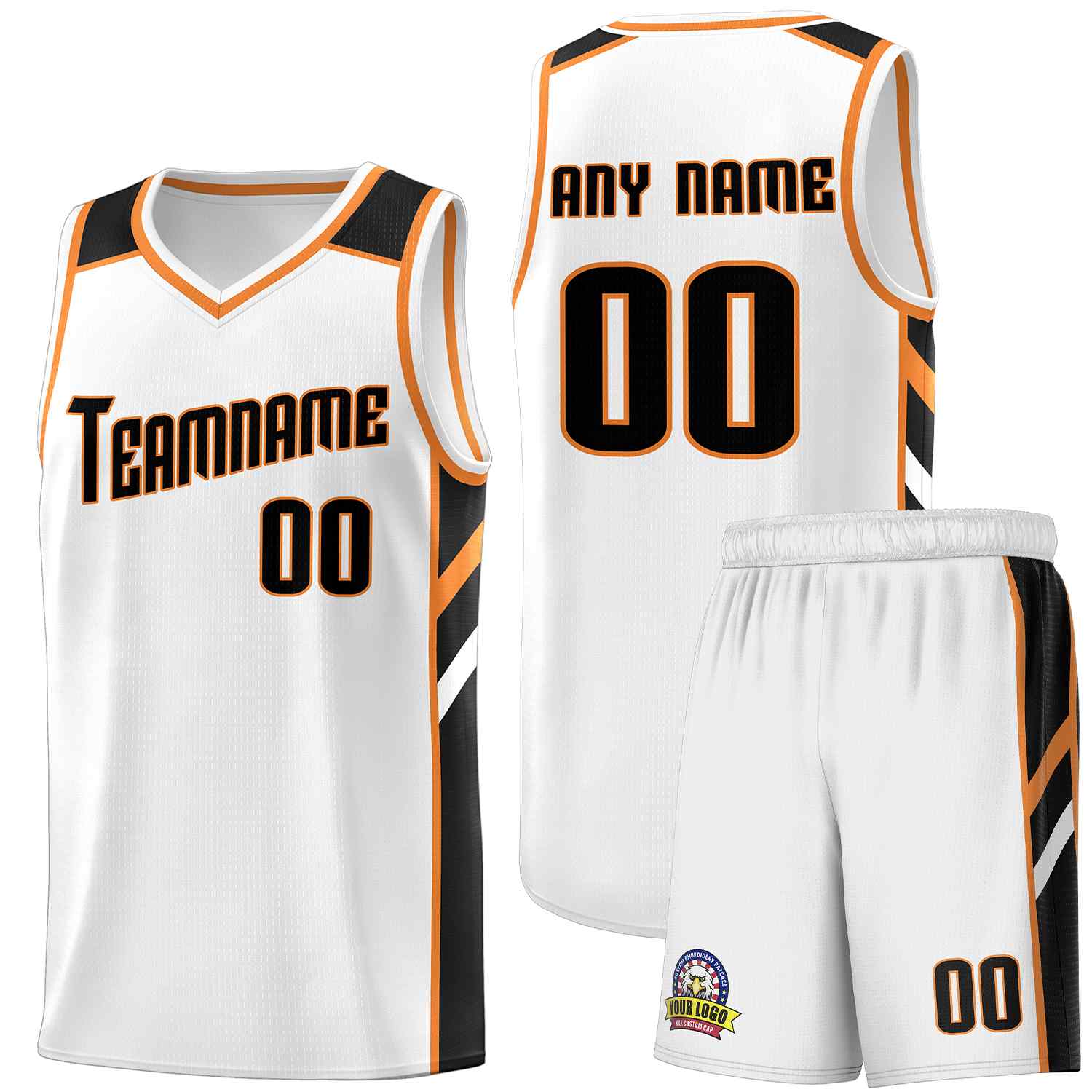 Ensembles classiques personnalisés blanc noir-Orange, maillot de basket-ball uniforme de sport