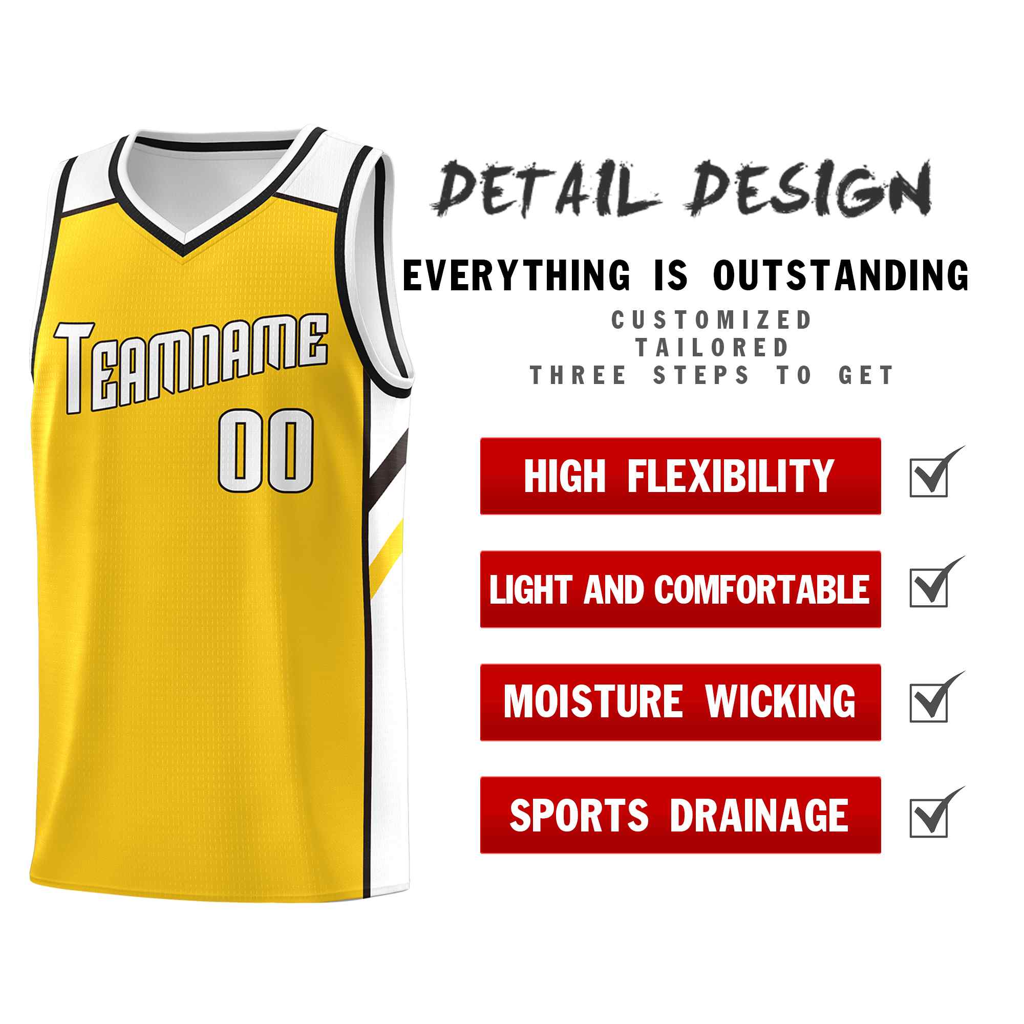 Custom Yellow White-Black Classic Sets Sports Uniform Basketball Jersey