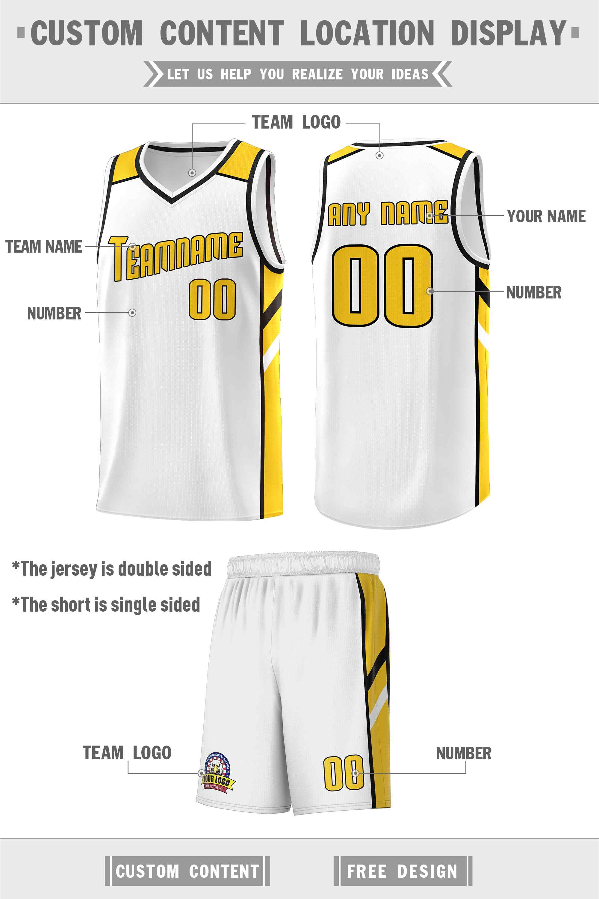 Custom White Yellow-Black Classic Sets Sports Uniform Basketball Jersey