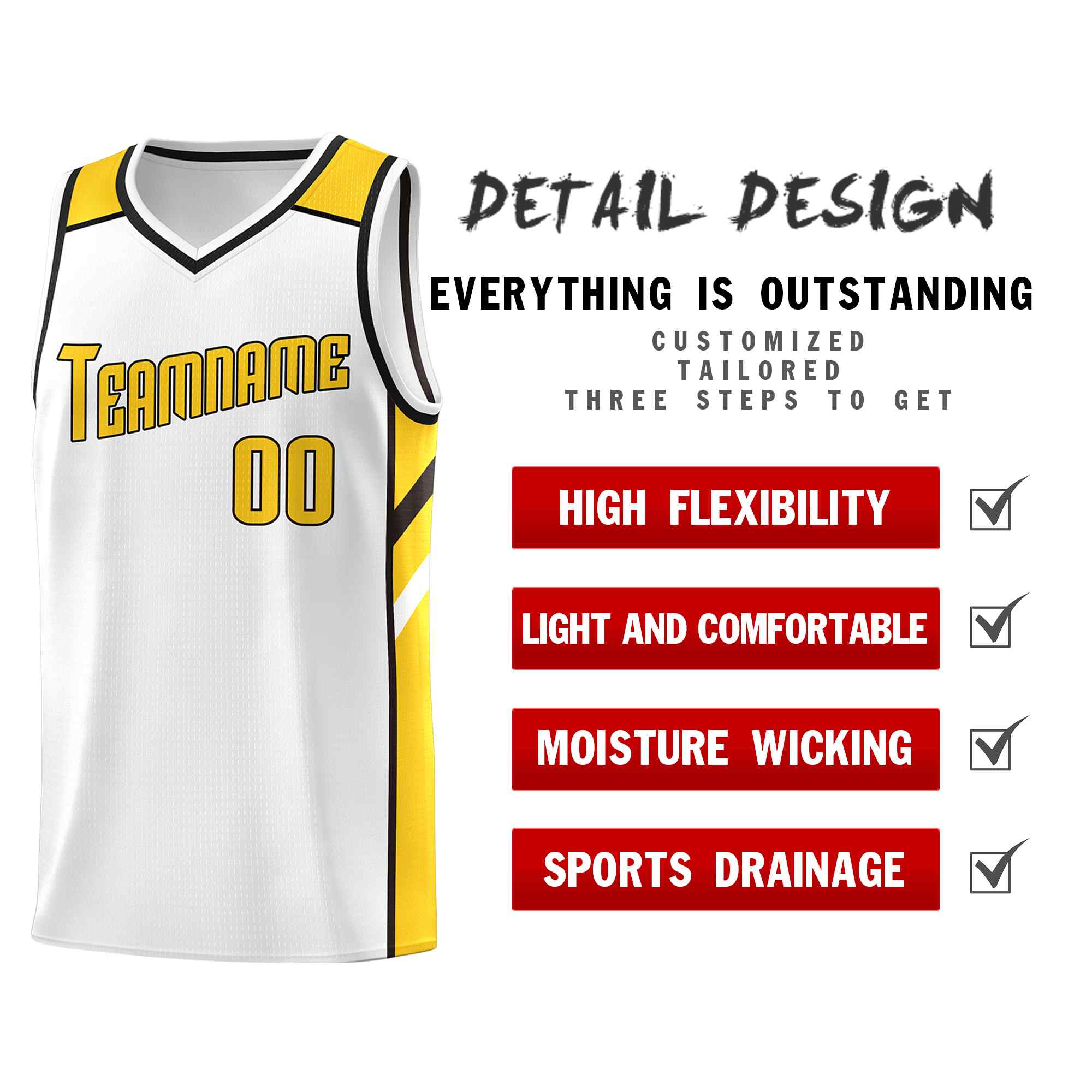 Ensembles classiques personnalisés blanc jaune-noir, maillot de basket-ball uniforme de sport