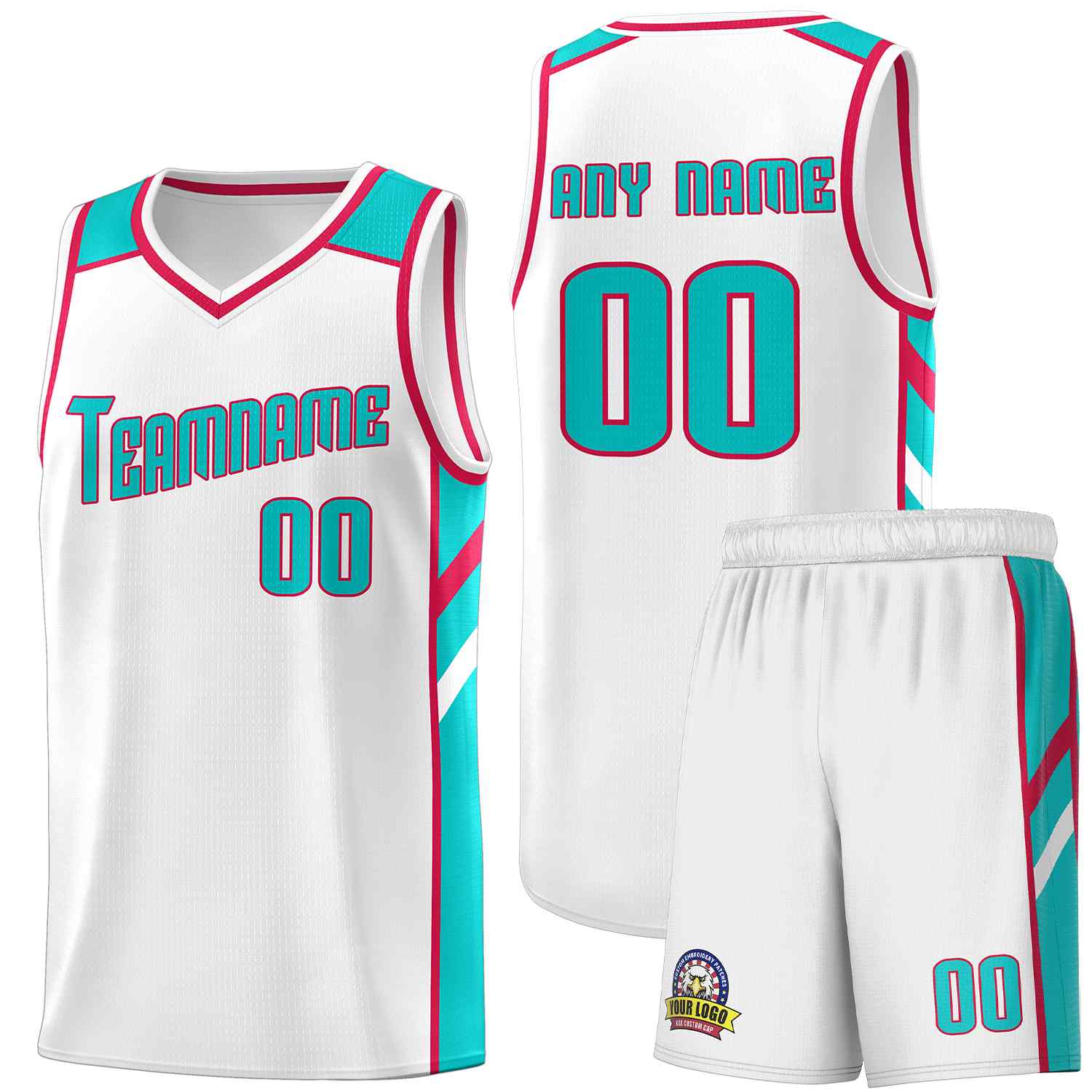 Maillot de basket-ball uniforme de sport, ensembles classiques blancs Aqua-rouge personnalisés