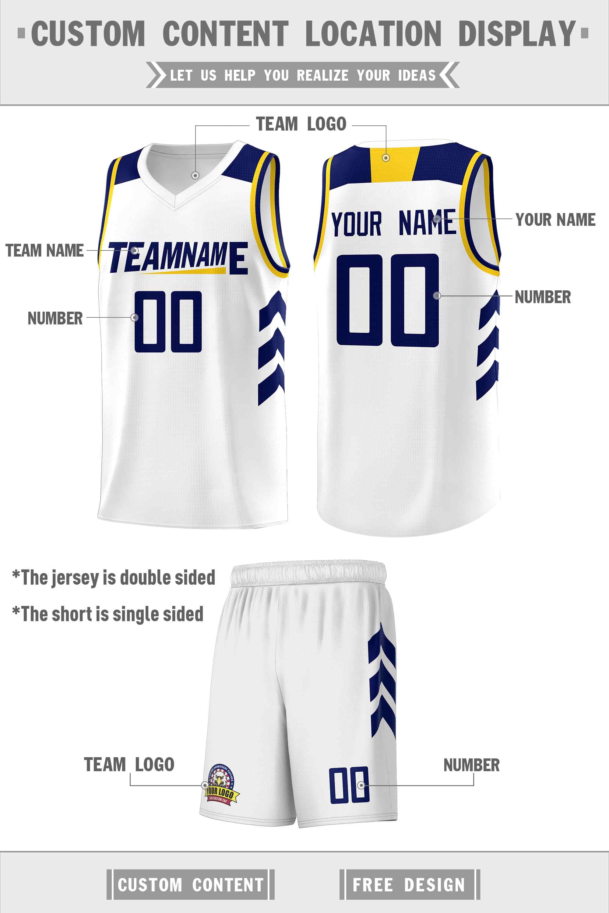 Custom White Navy Classic Sets Sports Uniform Basketball Jersey