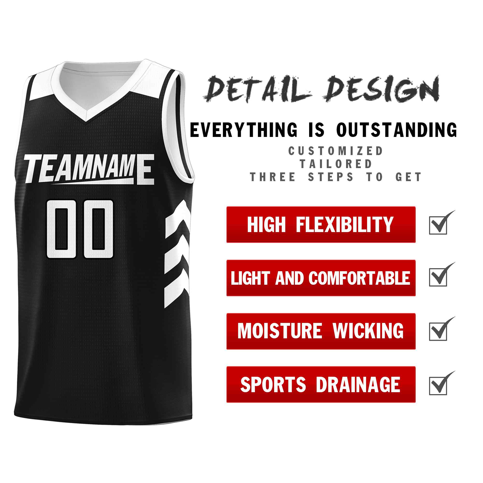 Ensembles classiques noirs et blancs personnalisés, maillot de basket-ball uniforme de sport