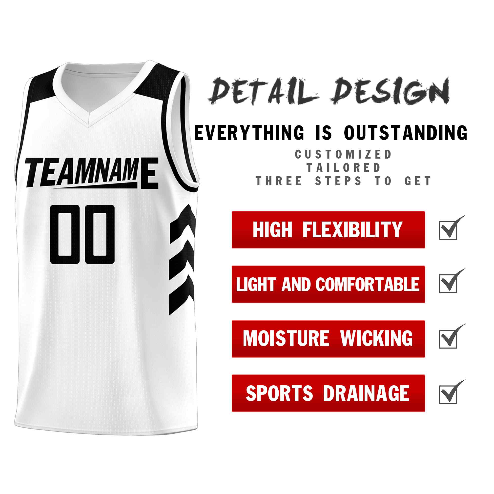 Ensembles classiques noirs et blancs personnalisés, maillot de basket-ball uniforme de sport