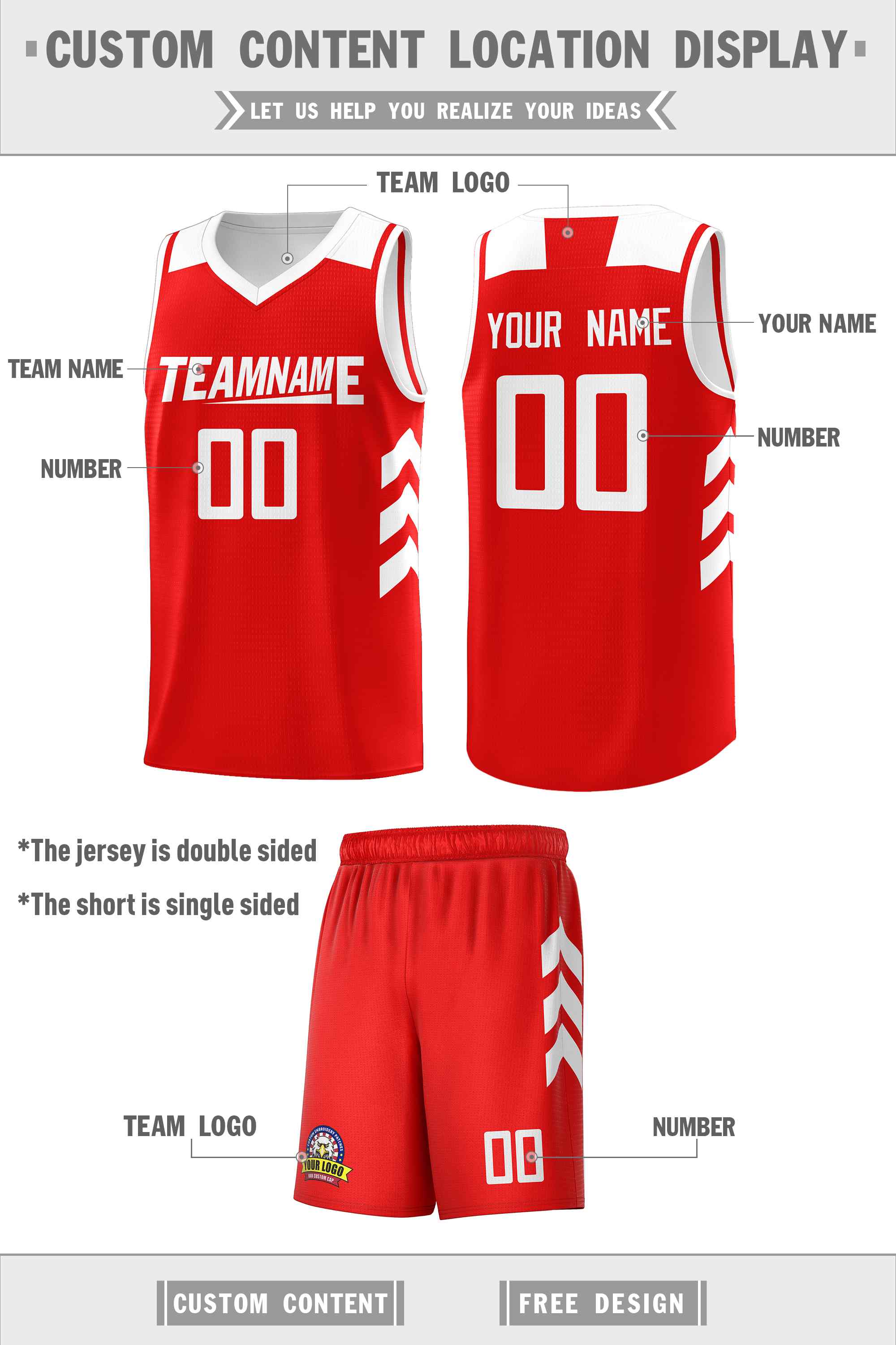 Ensembles classiques rouges et blancs personnalisés, maillot de basket-ball uniforme de sport