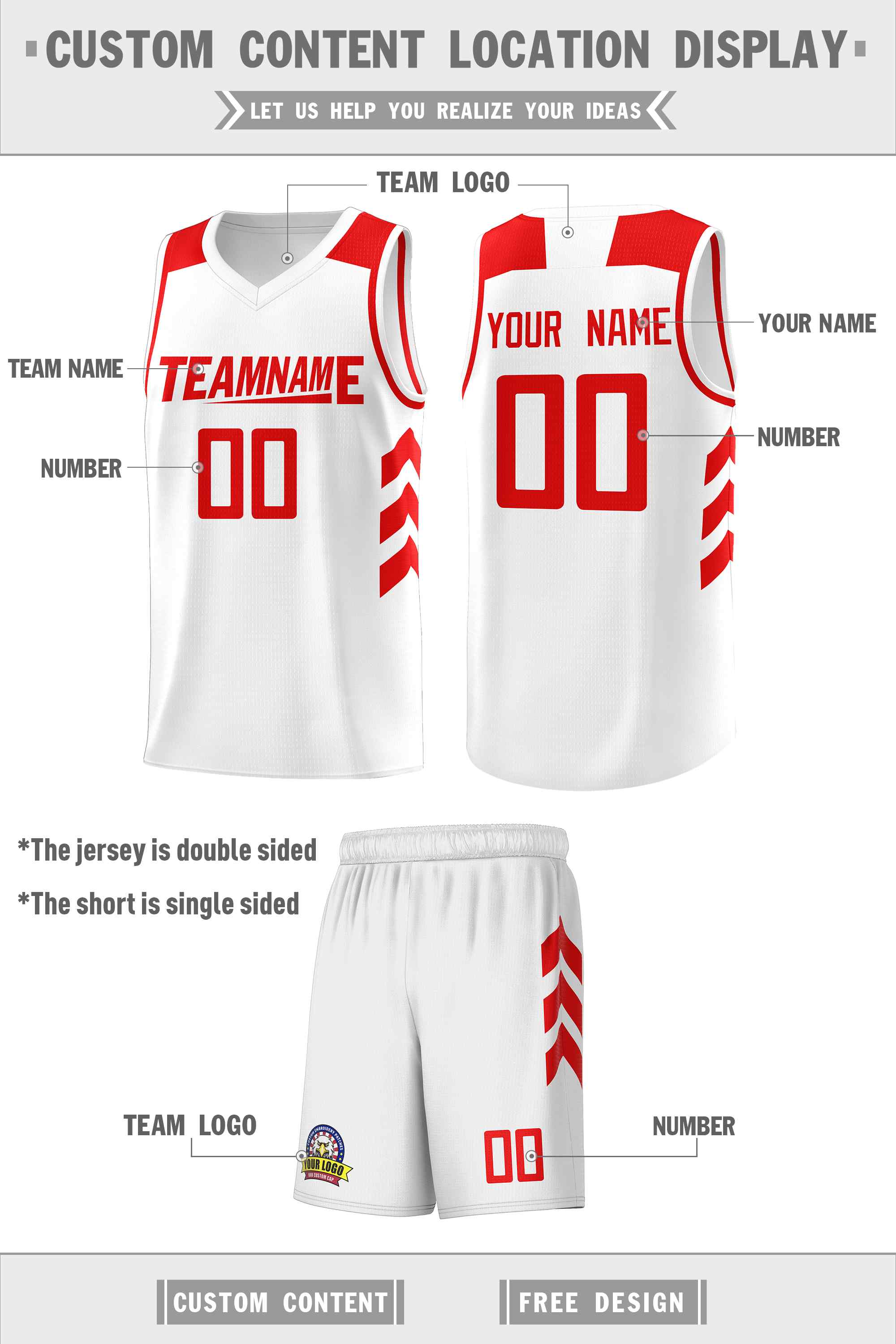 Custom White Red Classic Sets Sports Uniform Basketball Jersey