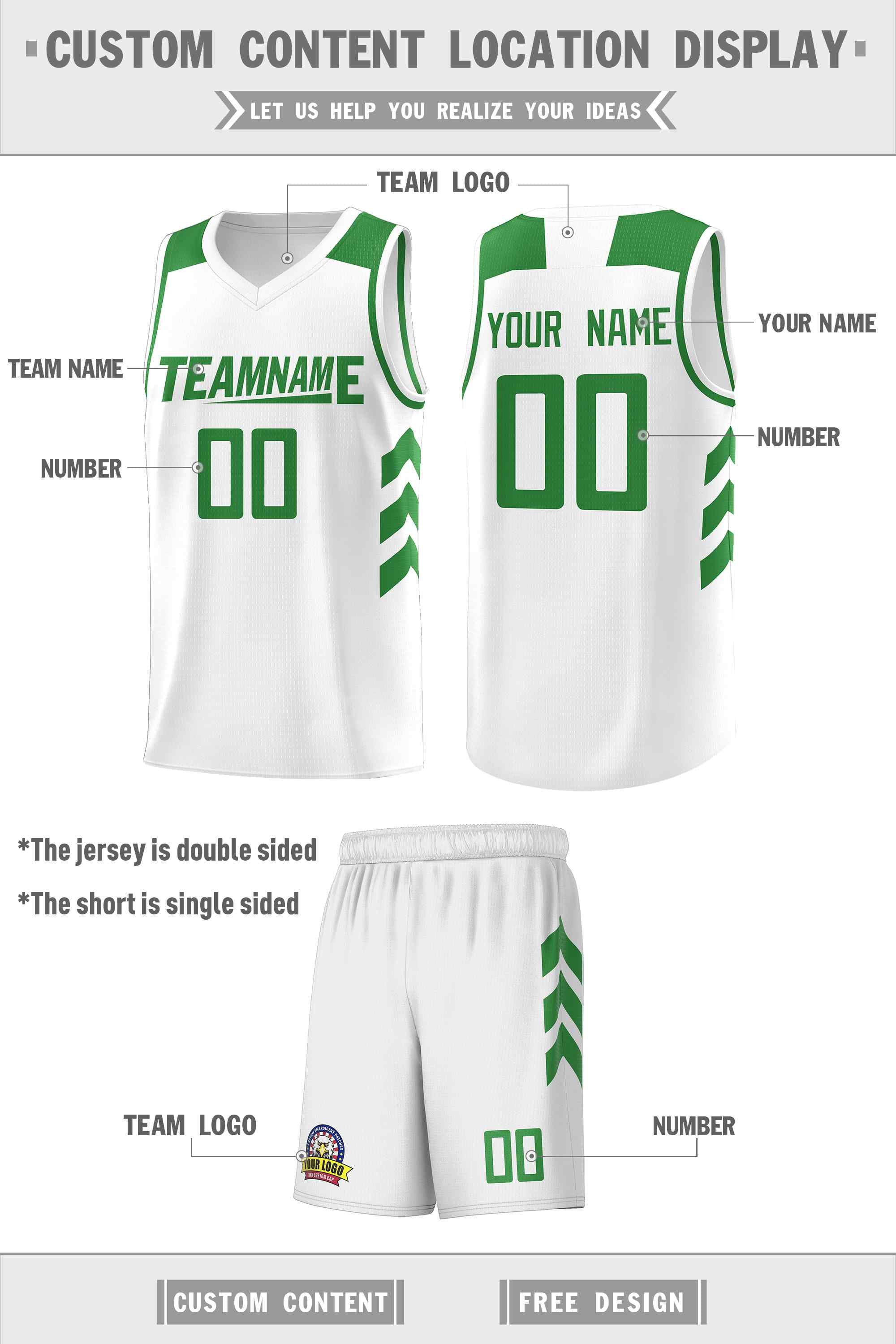 Custom White Green Classic Sets Sports Uniform Basketball Jersey