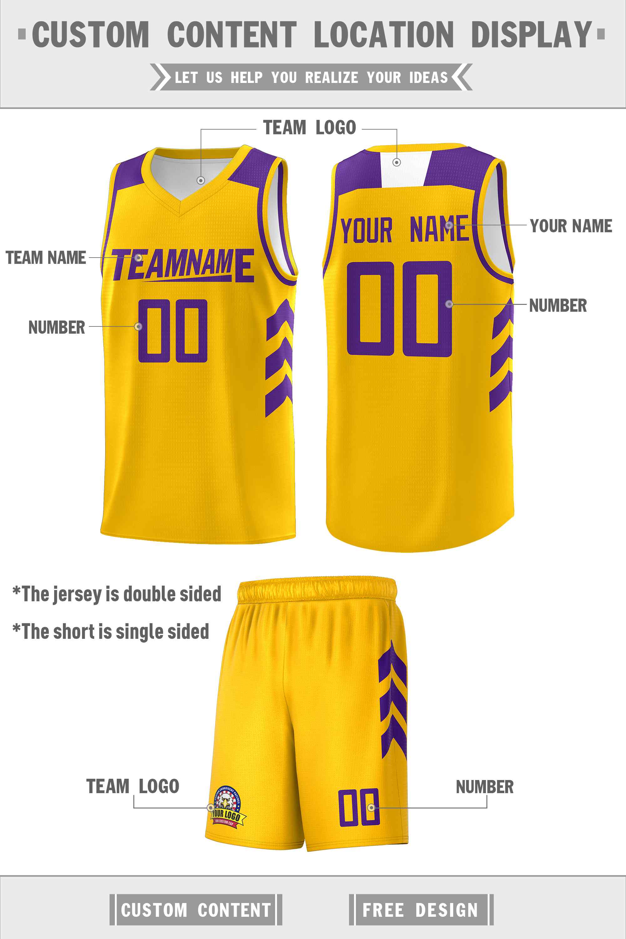 Custom Yellow Purple Classic Sets Sports Uniform Basketball Jersey