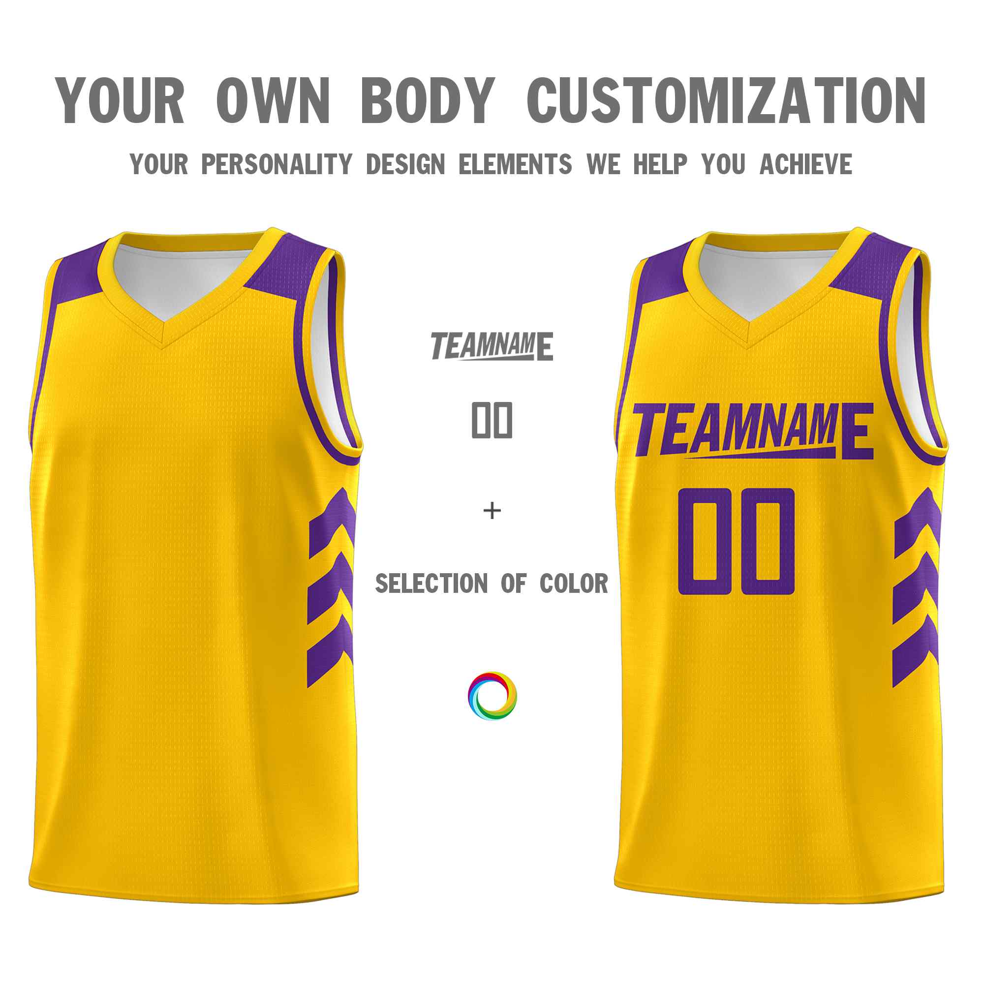 Custom Yellow Purple Classic Sets Sports Uniform Basketball Jersey