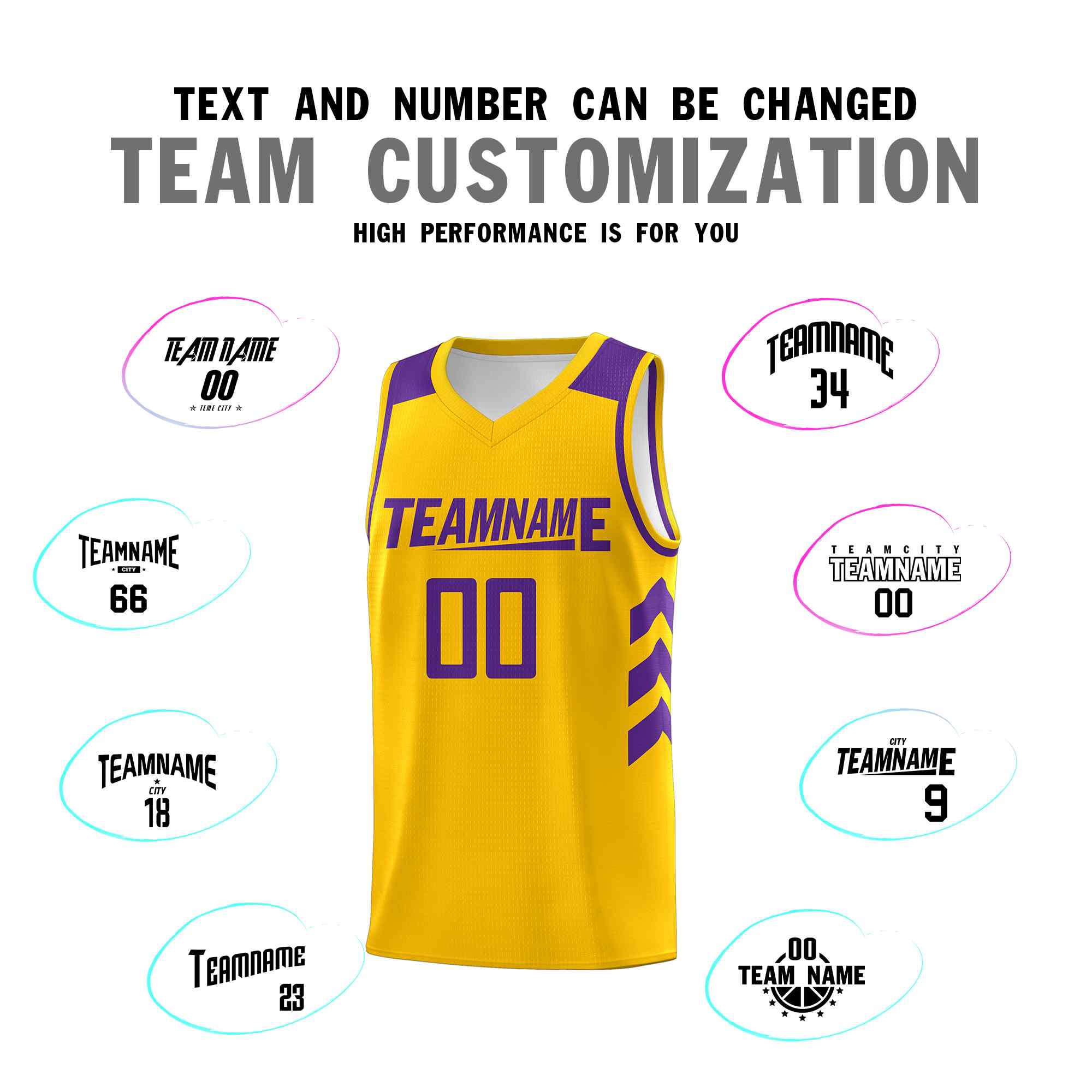 Custom Yellow Purple Classic Sets Sports Uniform Basketball Jersey