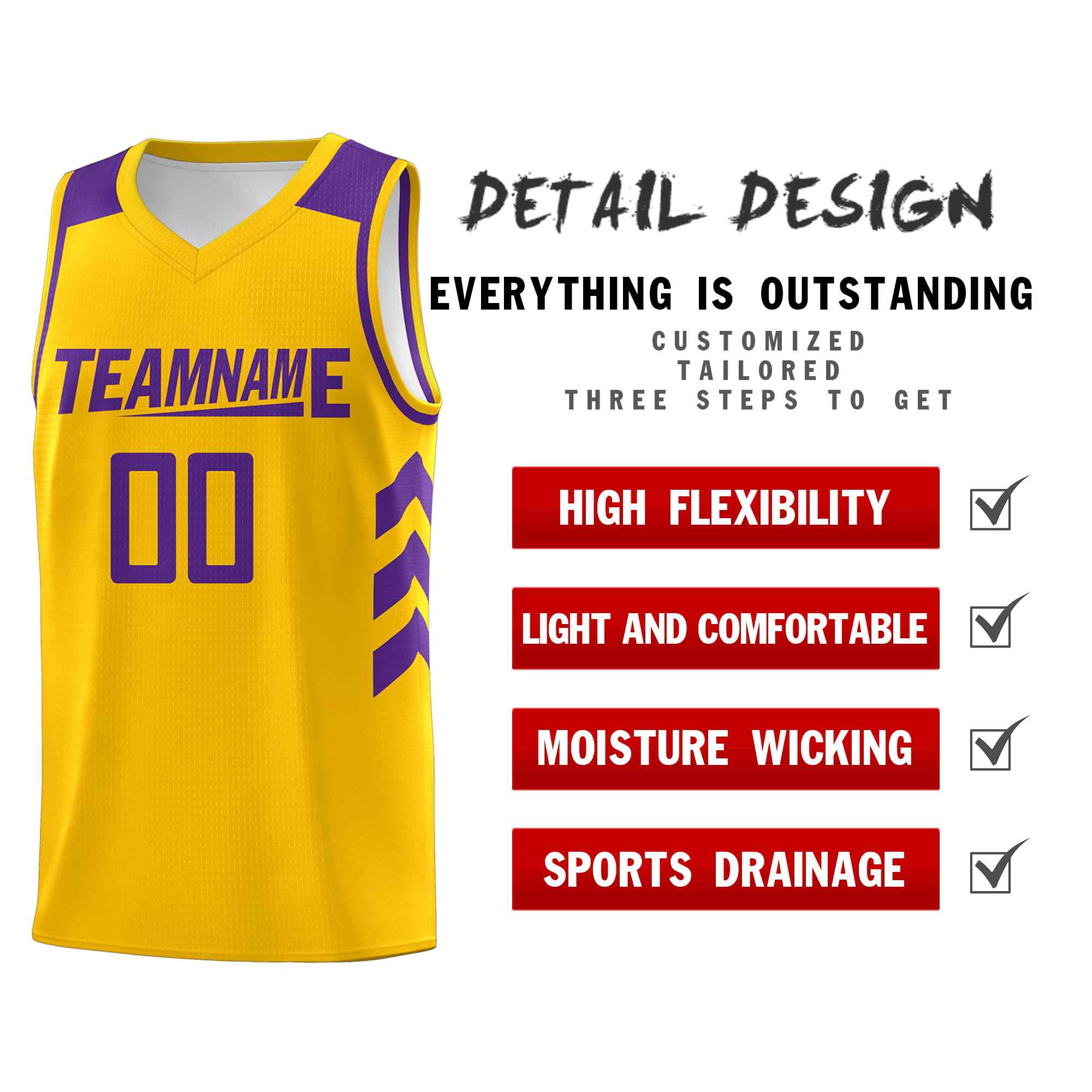 Custom Yellow Purple Classic Sets Sports Uniform Basketball Jersey