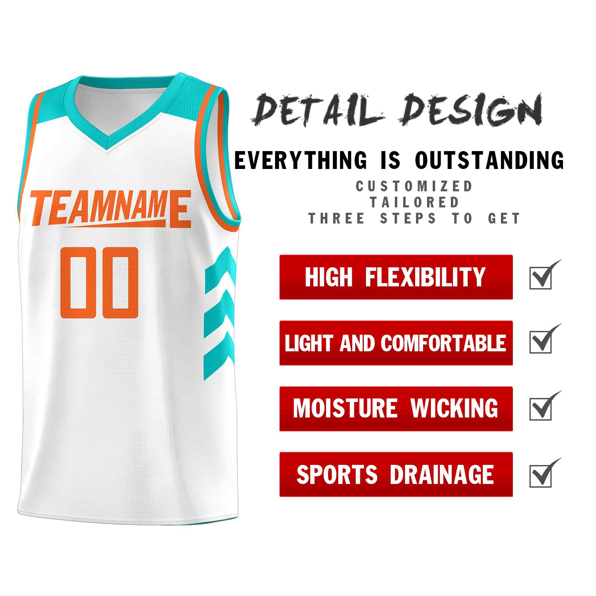 Le classique orange blanc fait sur commande place le maillot uniforme de basket-ball de sports