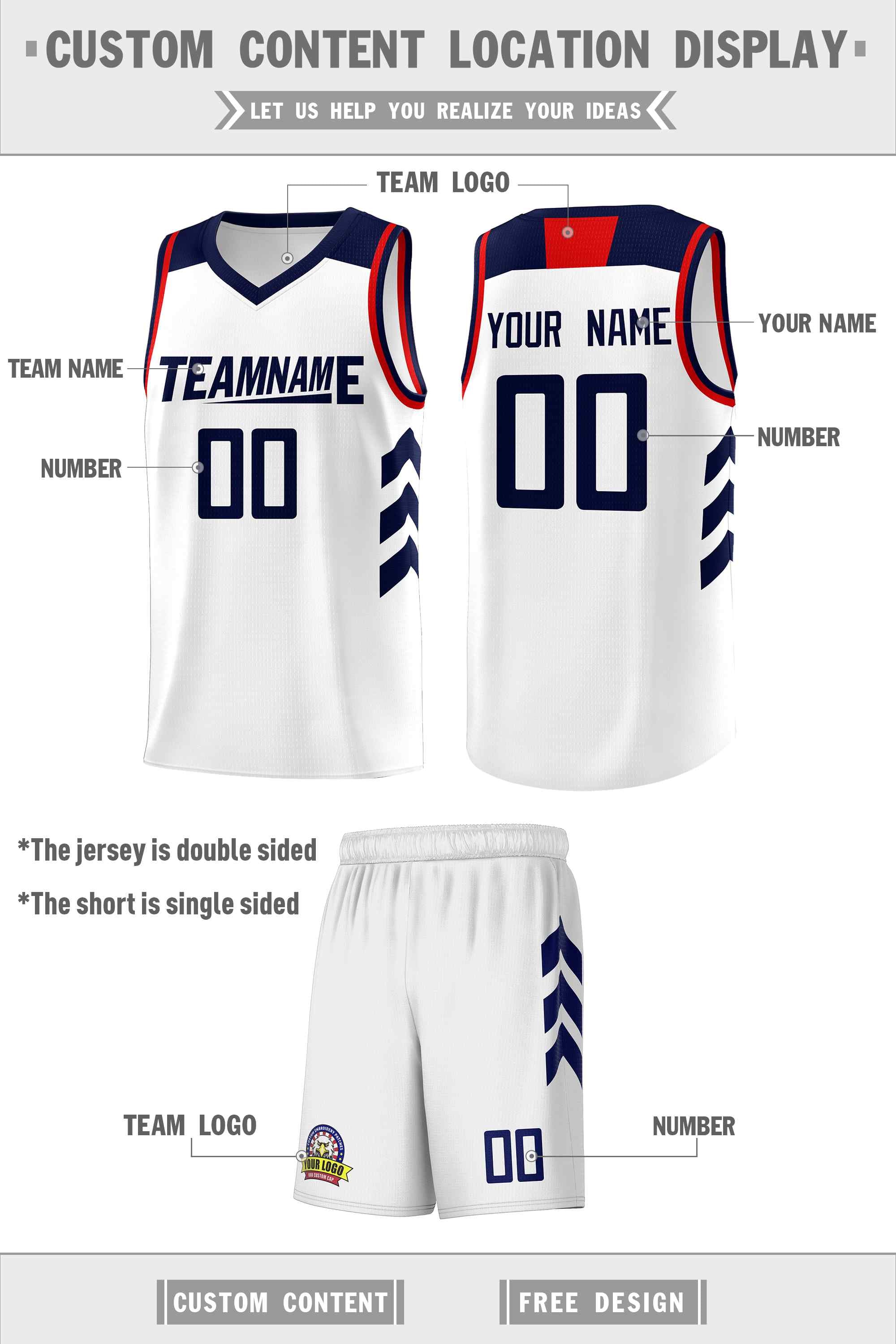 Custom White Navy Classic Sets Sports Uniform Basketball Jersey