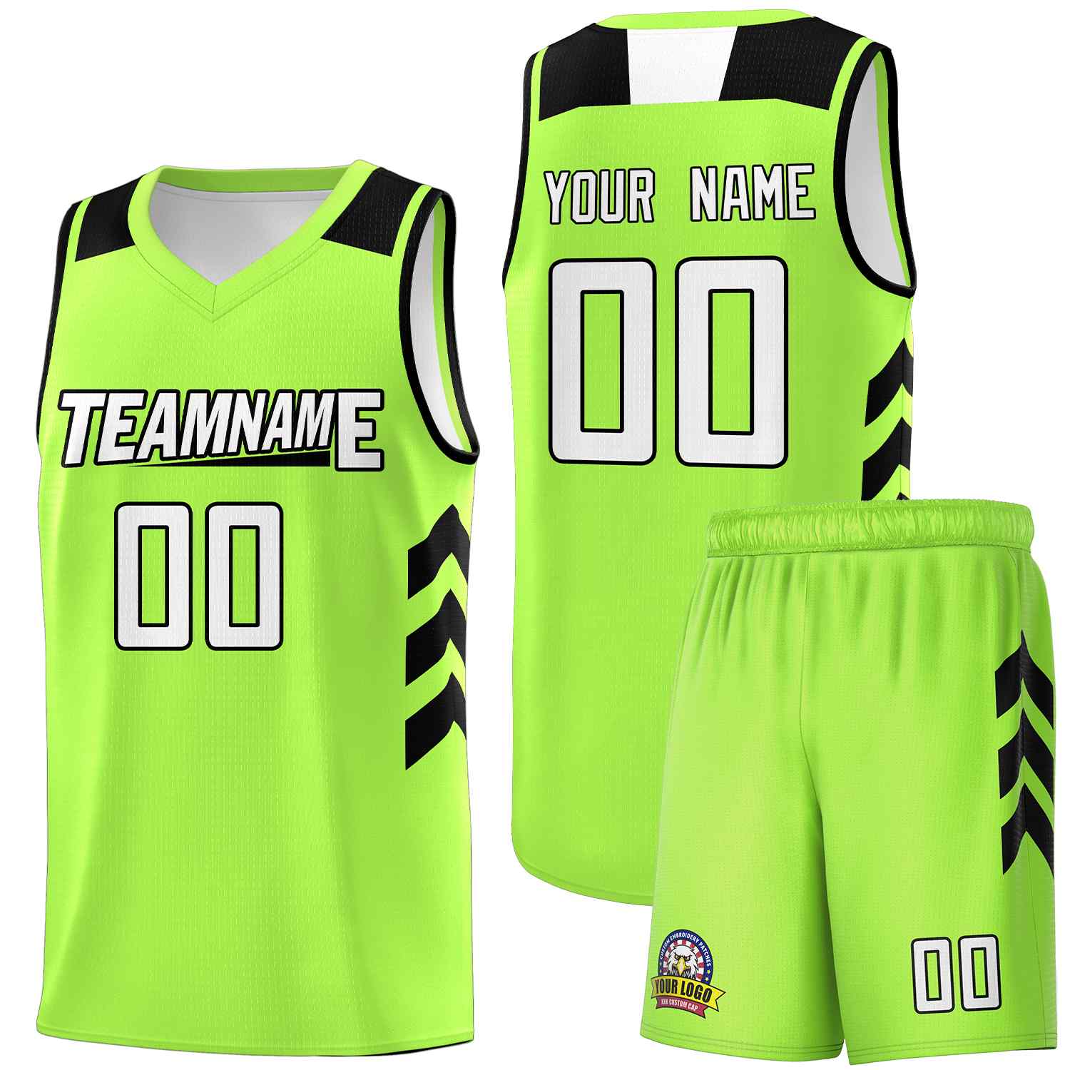 Maillot de basket-ball personnalisé, vert néon, blanc-noir, ensembles classiques, uniforme de sport