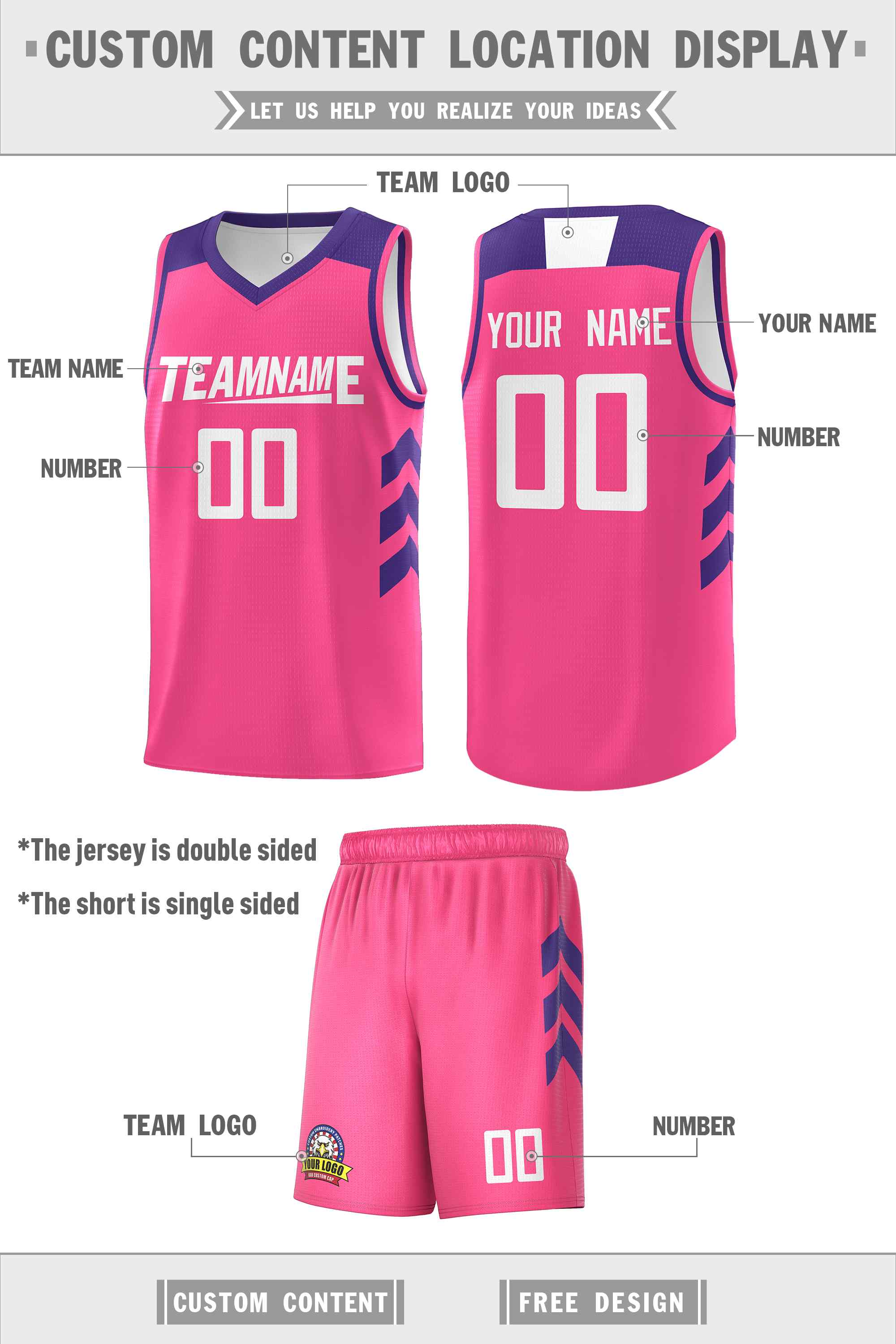 Custom Pink White Classic Sets Sports Uniform Basketball Jersey