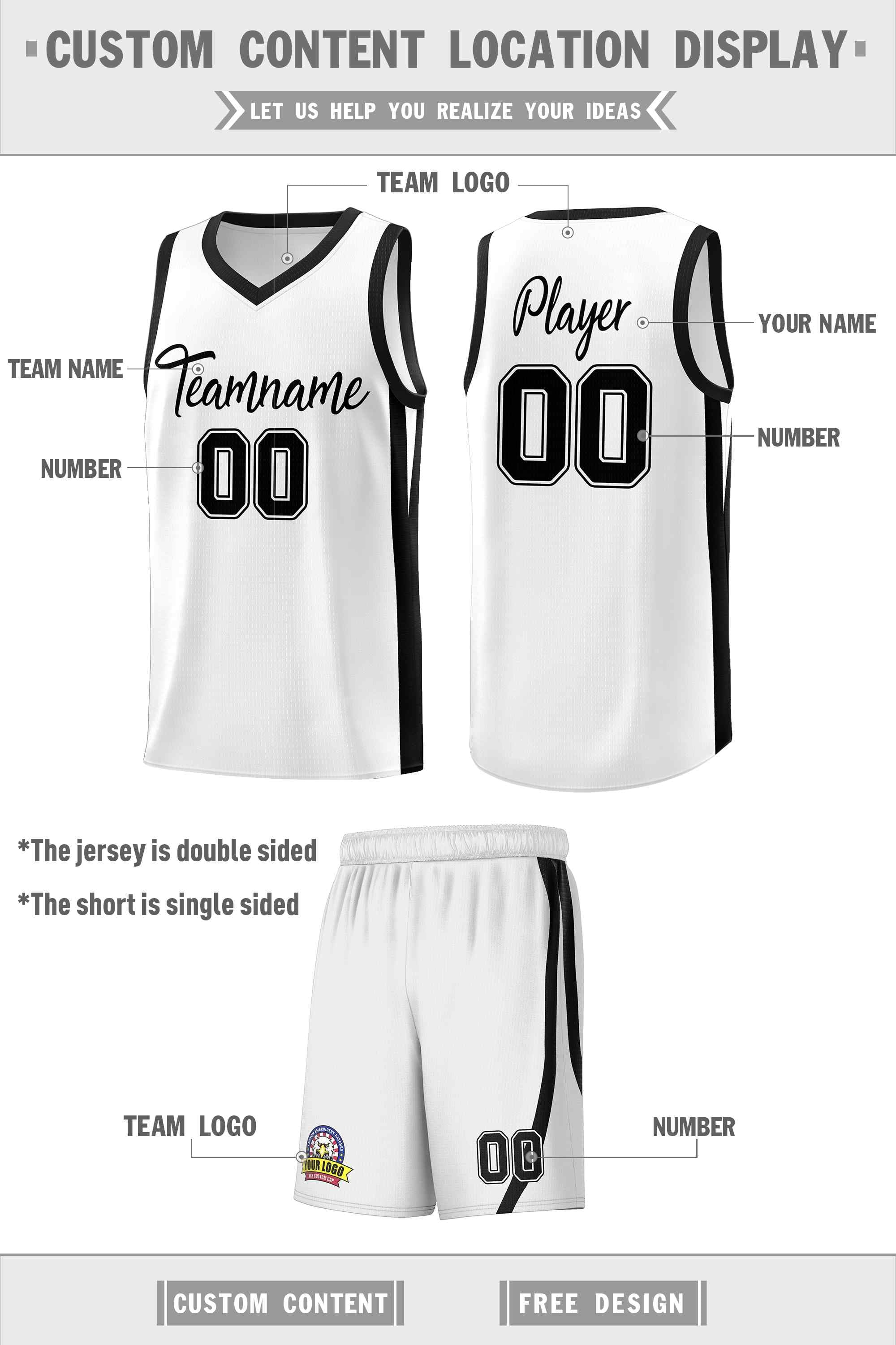 Custom White Black Classic Sets Sports Uniform Basketball Jersey