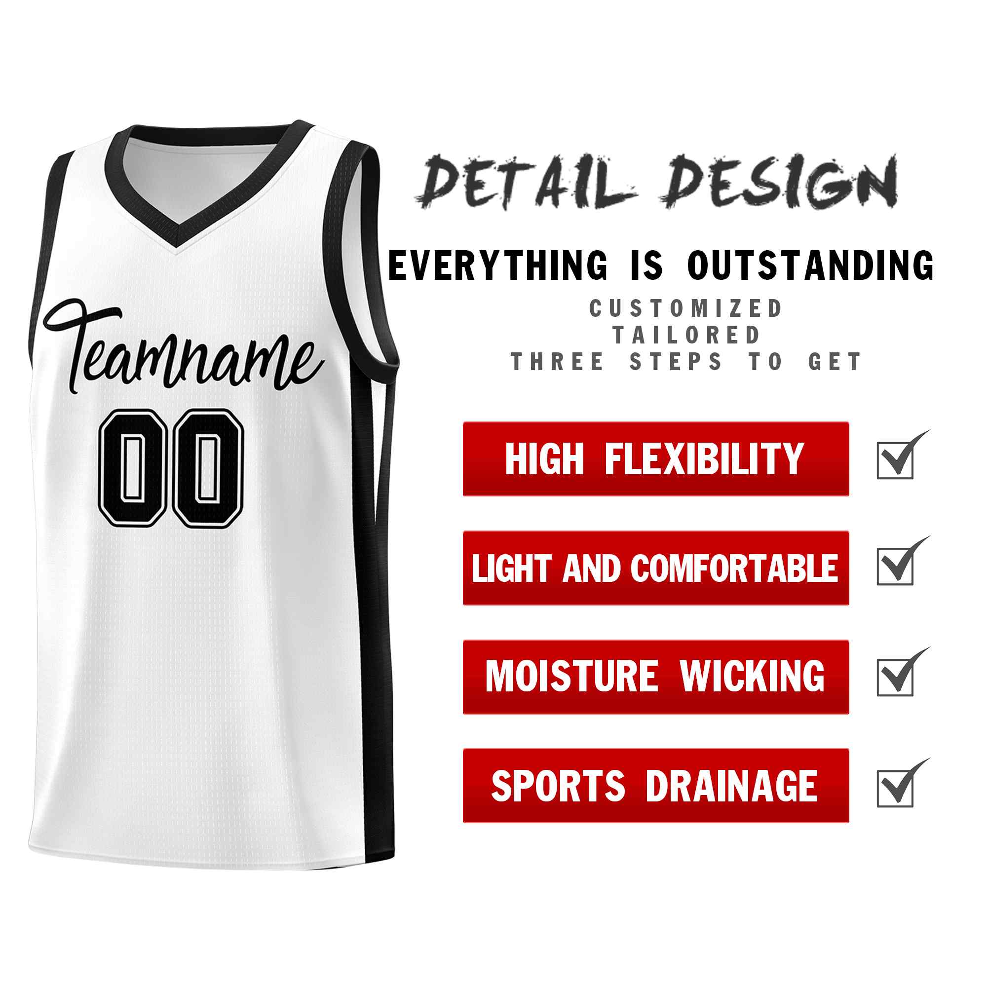 Ensembles classiques noirs et blancs personnalisés, maillot de basket-ball uniforme de sport