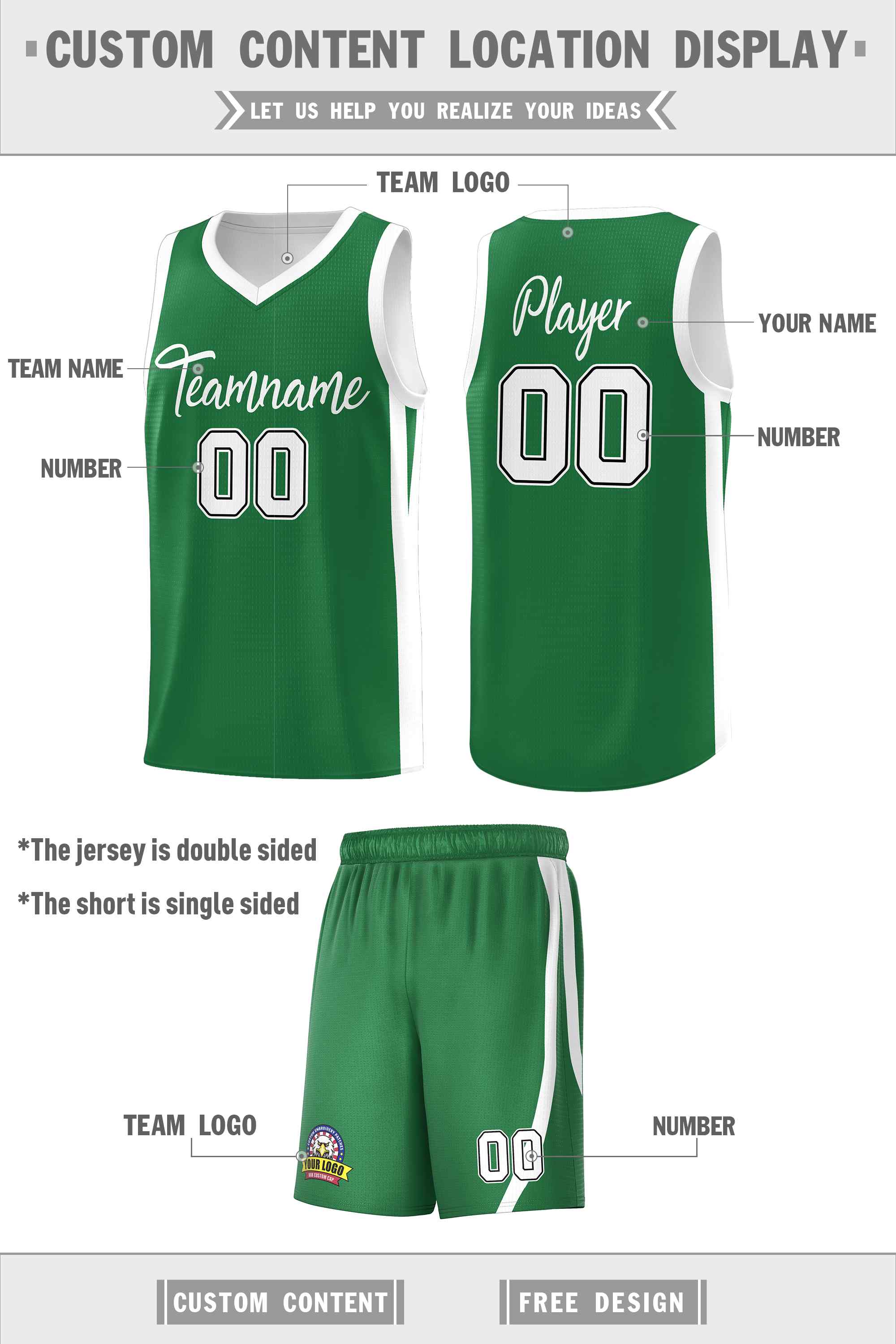 Custom Green White Classic Sets Sports Uniform Basketball Jersey