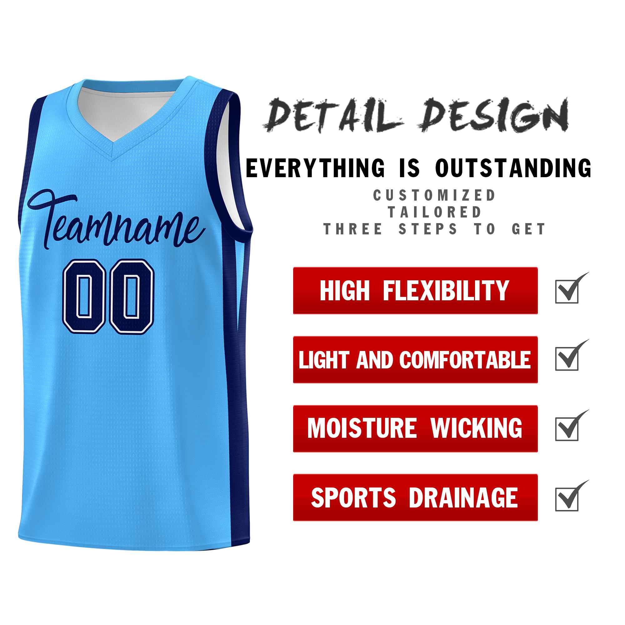 Custom Light Blue Navy Classic Sets Sports Uniform Basketball Jersey