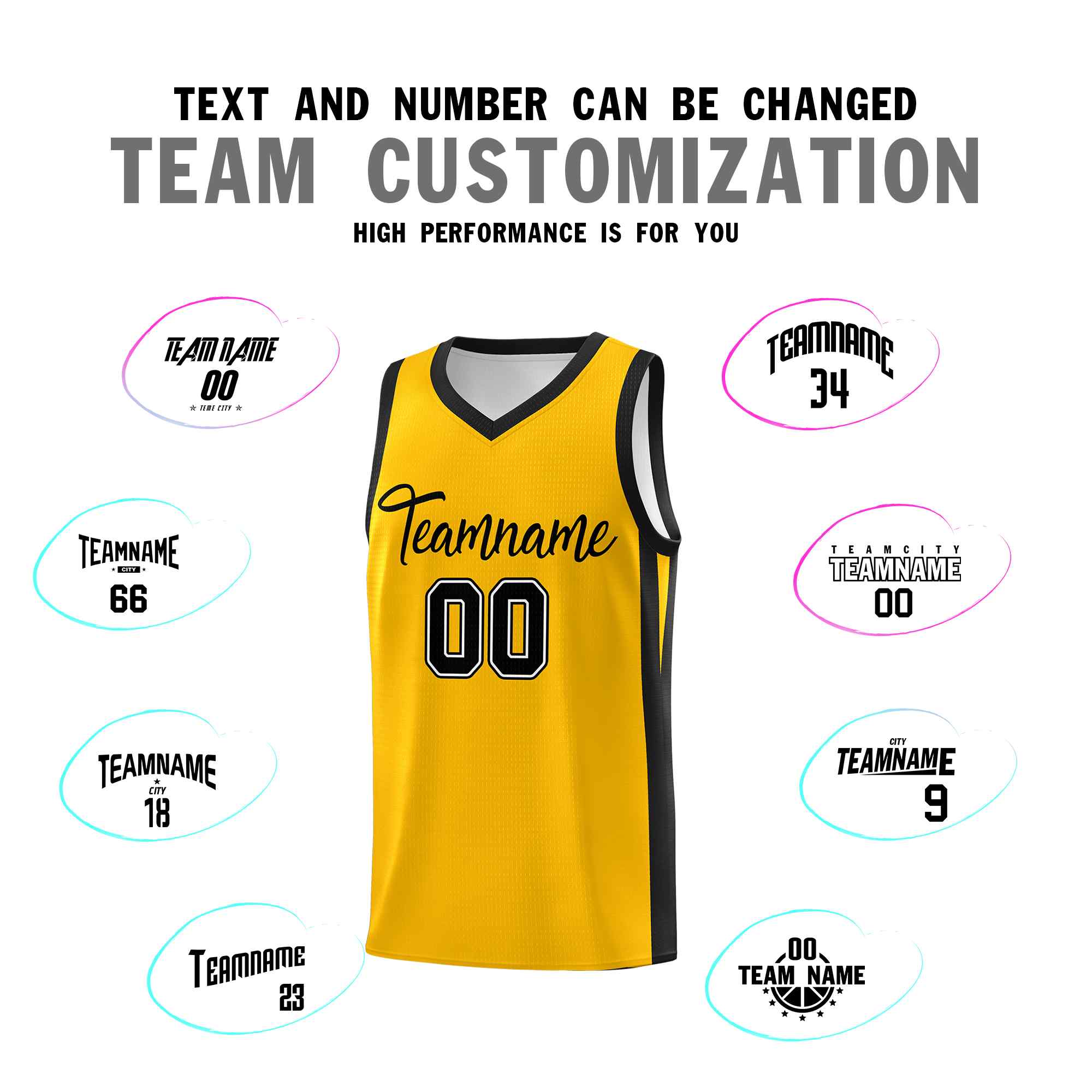 Custom Yellow Black Classic Sets Sports Uniform Basketball Jersey