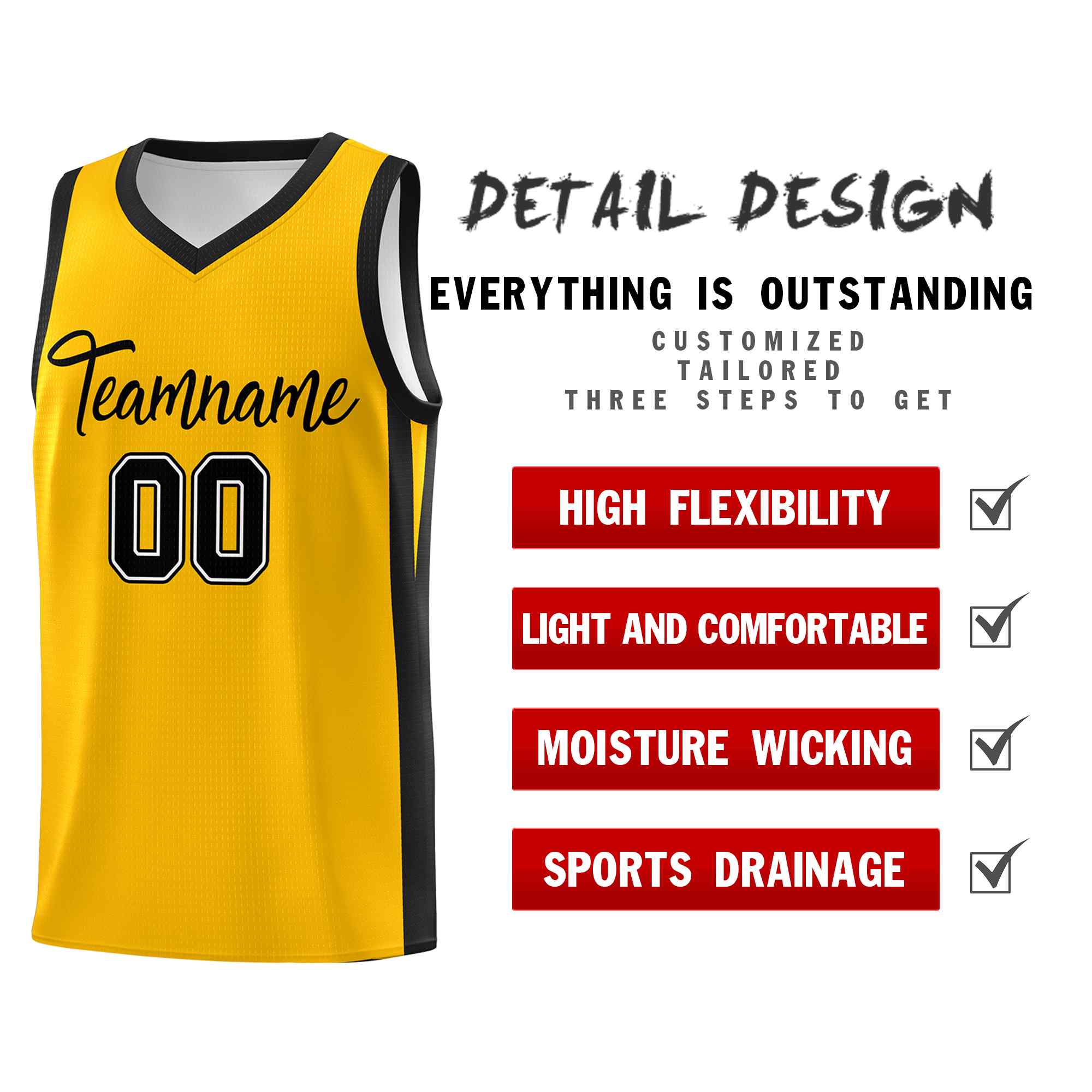 Custom Yellow Black Classic Sets Sports Uniform Basketball Jersey