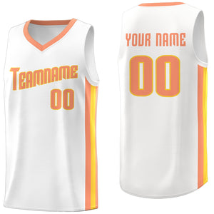 Custom White Orange Classic Tops Breathable Basketball Jersey