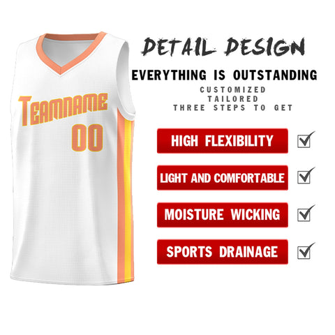 Custom White Orange Classic Tops Breathable Basketball Jersey