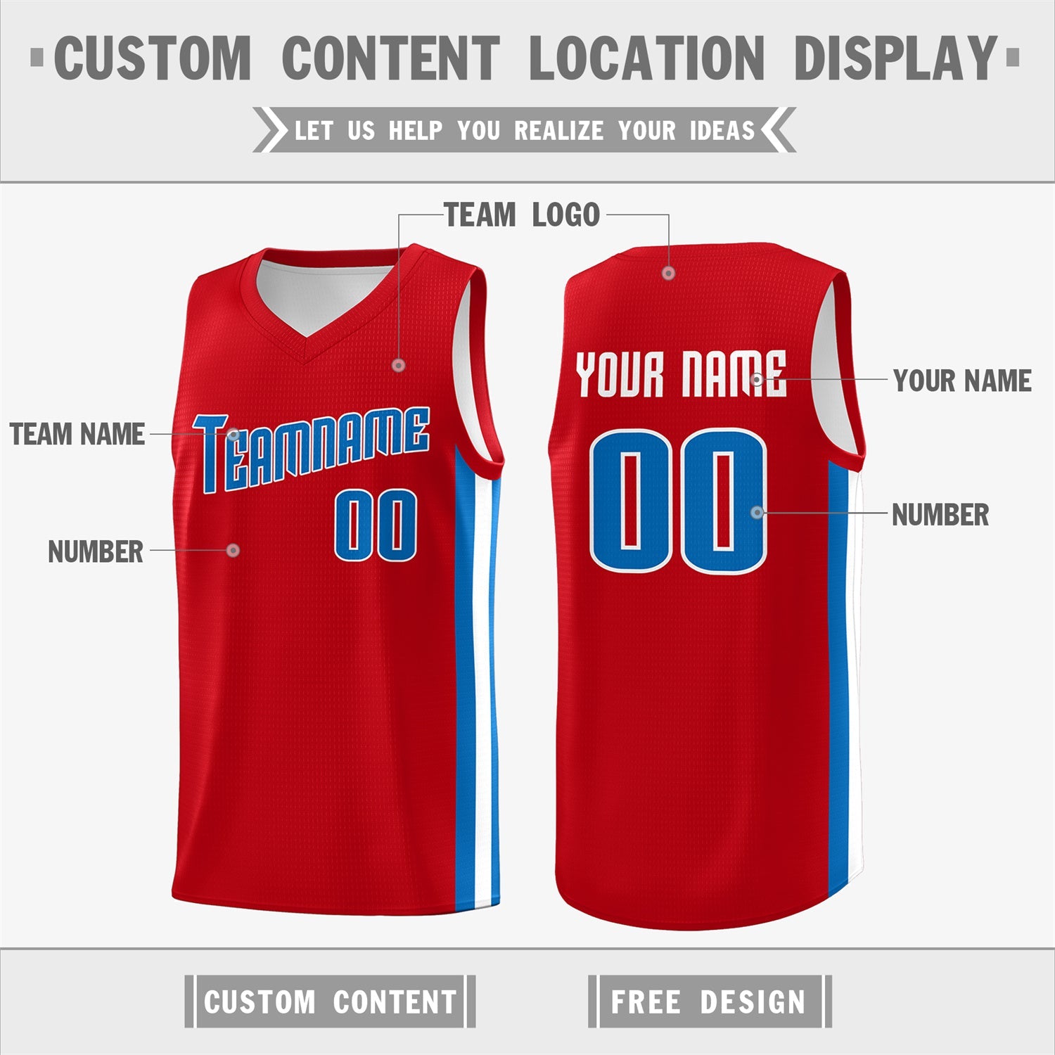 Custom Red Royal Classic Tops Tank Top Basketball Jersey