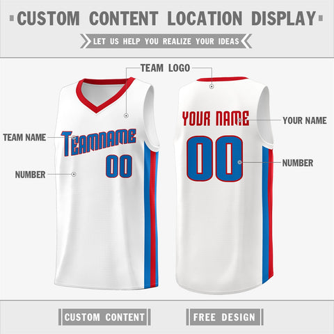 Custom White Royal-Red Classic Tops Tank Top Basketball Jersey