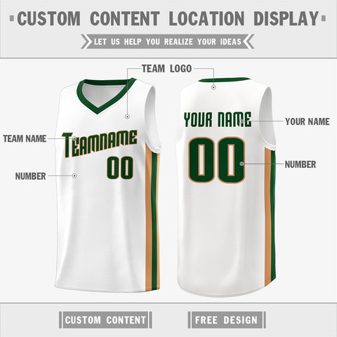 Custom White Green-Khaki Classic Tops Tank Top Basketball Jersey