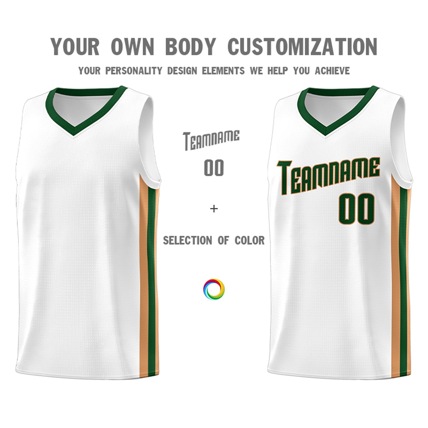 Custom White Green-Khaki Classic Tops Tank Top Basketball Jersey