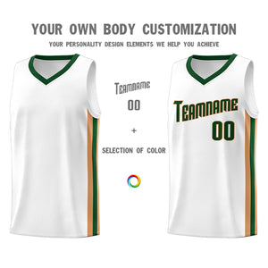 Custom White Green-Khaki Classic Tops Tank Top Basketball Jersey