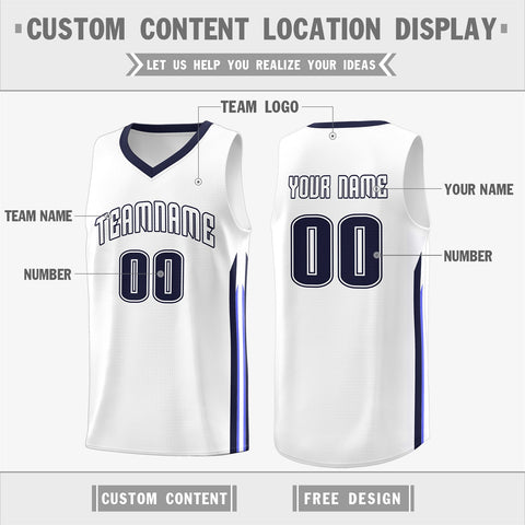 Custom White Navy Classic Tops Athletic Casual Basketball Jersey