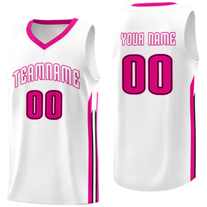 Custom White Pink Classic Tops Athletic Basketball Jersey