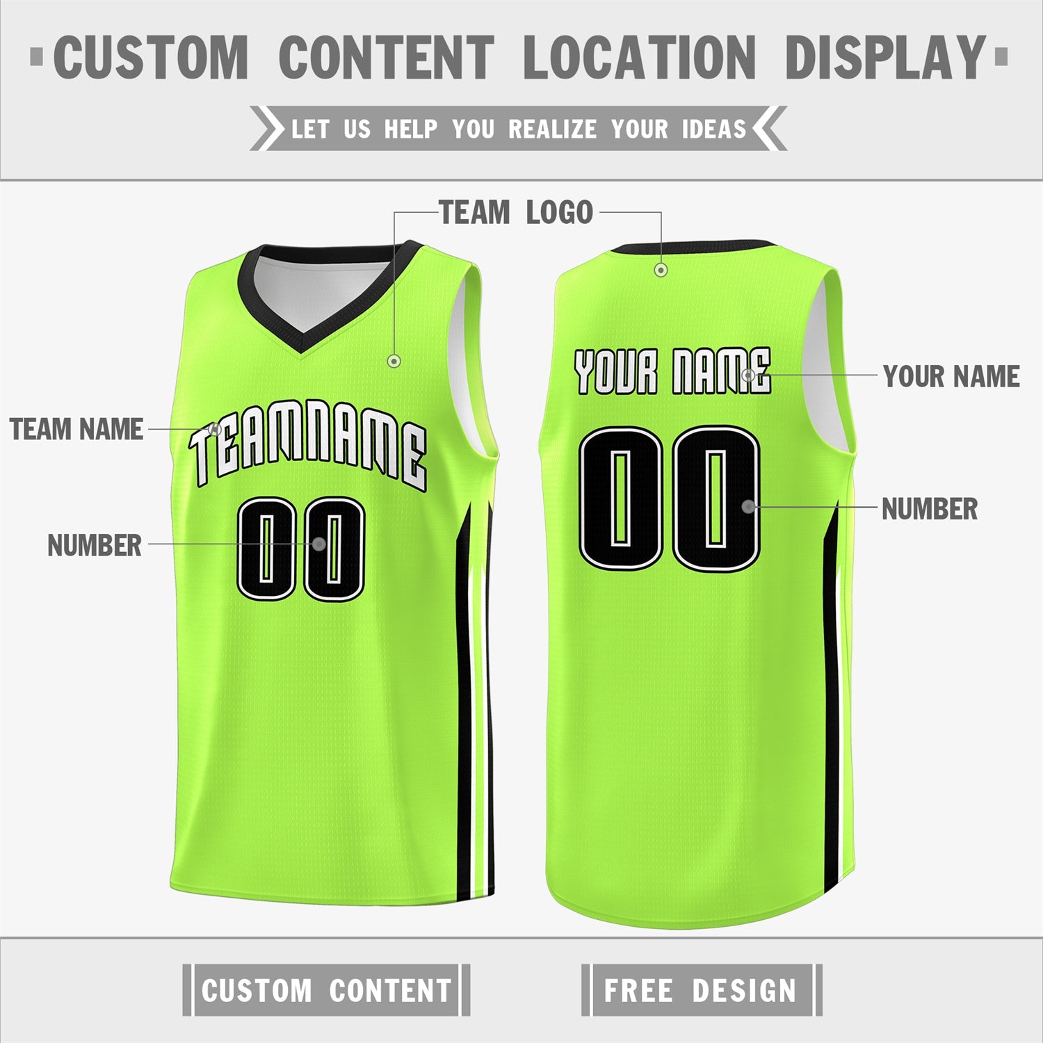 Custom Neon Green Black-White Classic Tops Sport Game Basketball Jersey