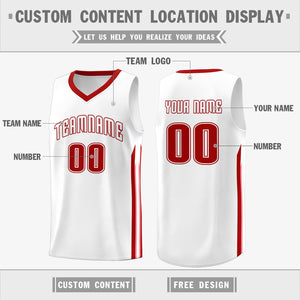 Custom White Red Classic Tops Athletic Casual Basketball Jersey