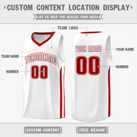Custom White Red Classic Tops Athletic Casual Basketball Jersey