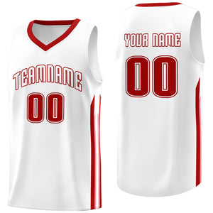 Custom White Red Classic Tops Athletic Casual Basketball Jersey