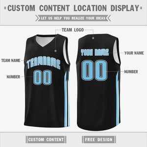 Custom Black Light Blue Classic Tops Sport Game Basketball Jersey