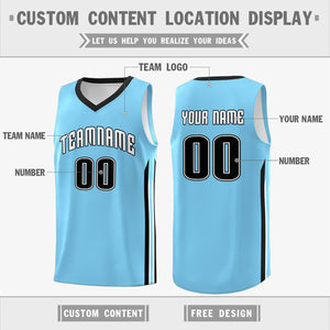 Custom Light Blue Black Classic Tops Men Casual Basketball Jersey