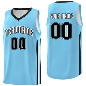 Custom Light Blue Black Classic Tops Men Casual Basketball Jersey