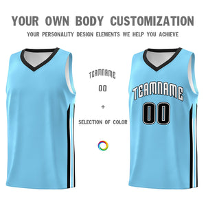 Custom Light Blue Black Classic Tops Men Casual Basketball Jersey