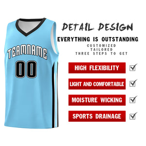 Custom Light Blue Black Classic Tops Men Casual Basketball Jersey