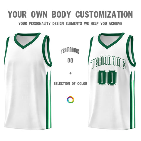 Custom White Green Sport Classic Tops Athletic Casual Basketball Jersey