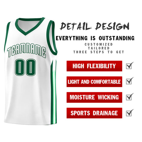 Custom White Green Sport Classic Tops Athletic Casual Basketball Jersey